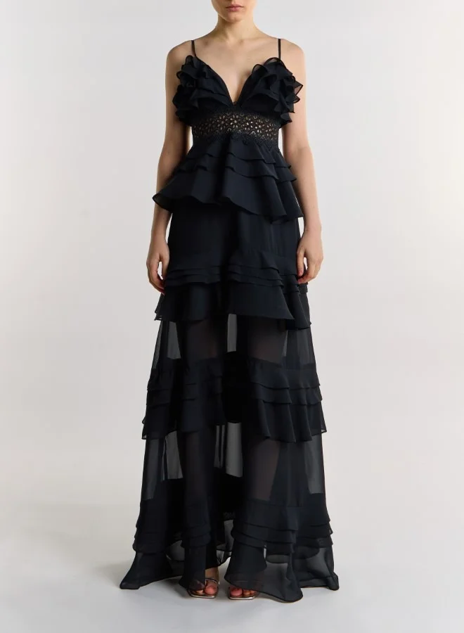 ترو ديكادينس Sophia Deep Plunge Layered Ruffle Maxi Dress